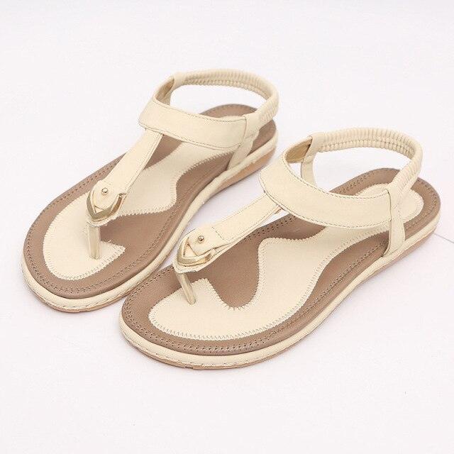 Women's T-Strap Flat Sandals Elastic Ankle Strap Beach Flip Flops