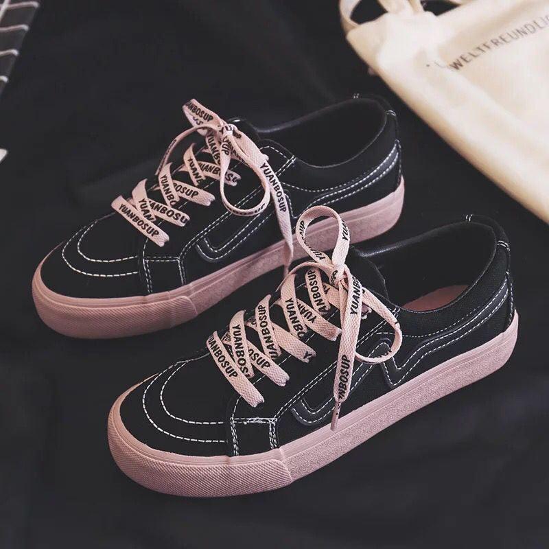 Women's Platform Vulcanized Sneakers – Casual Lace-Up Canvas Shoes