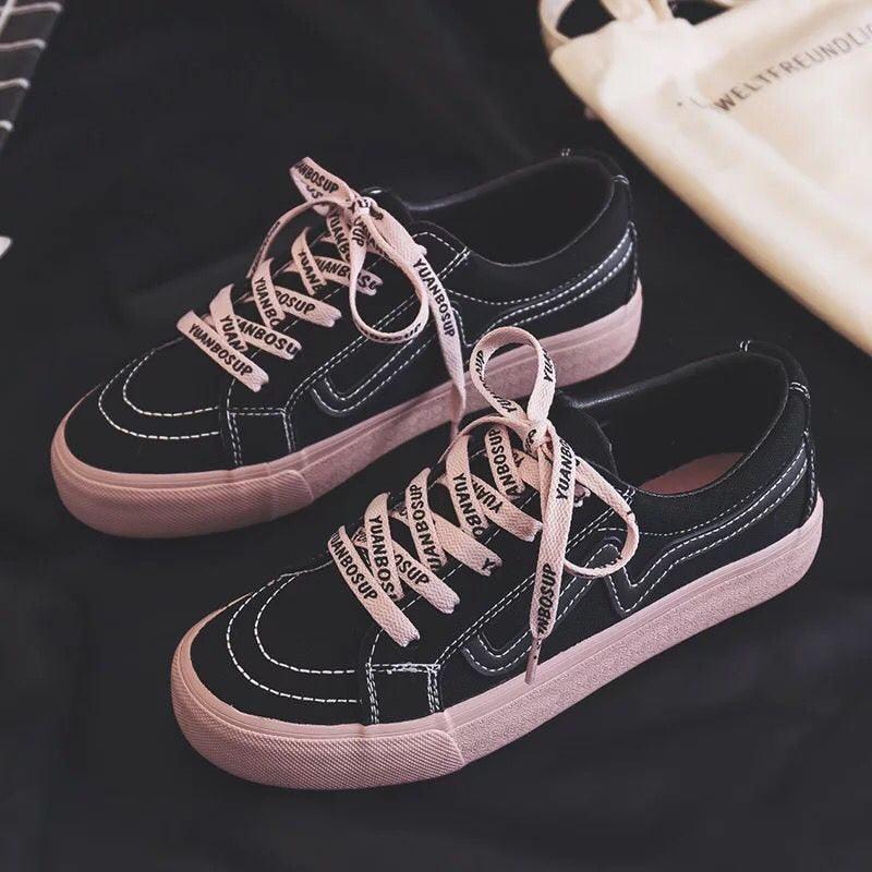 Women's Platform Vulcanized Sneakers – Casual Lace-Up Canvas Shoes