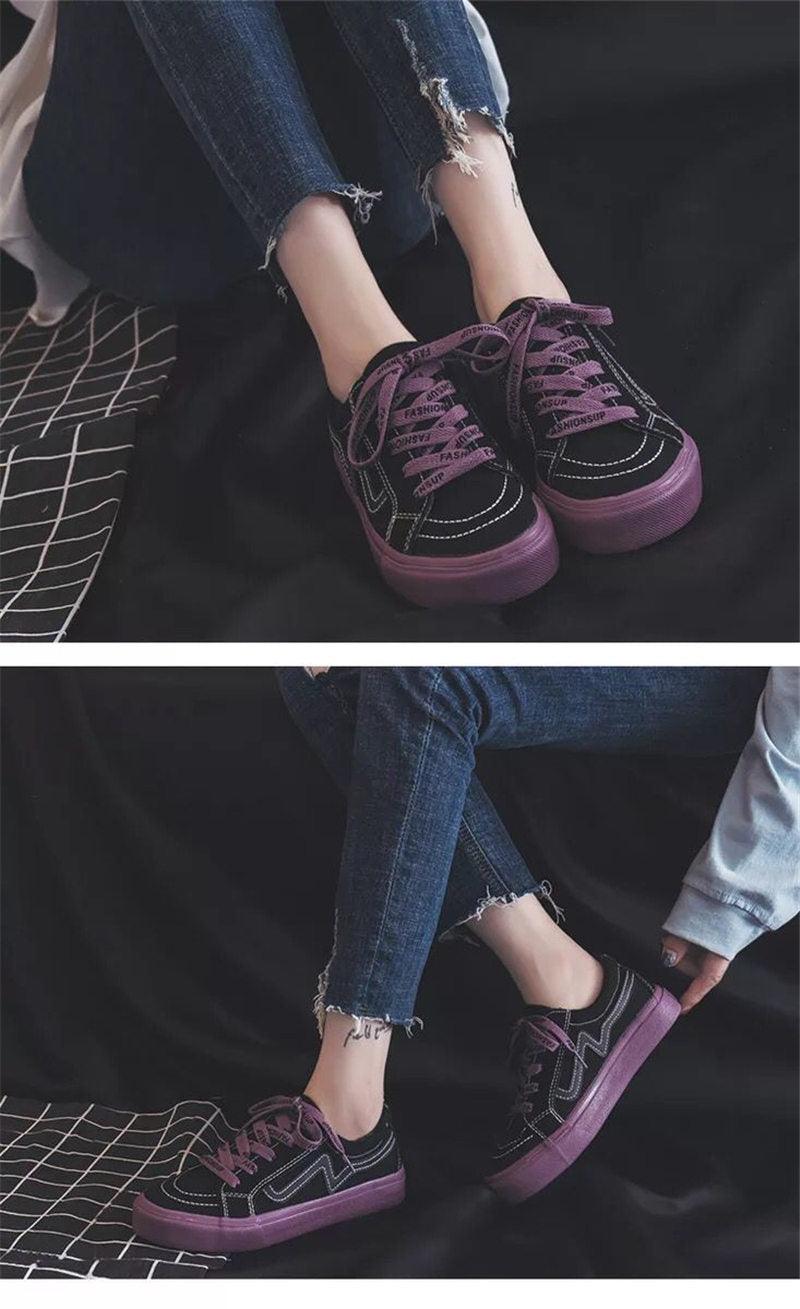 Women's Platform Vulcanized Sneakers – Casual Lace-Up Canvas Shoes