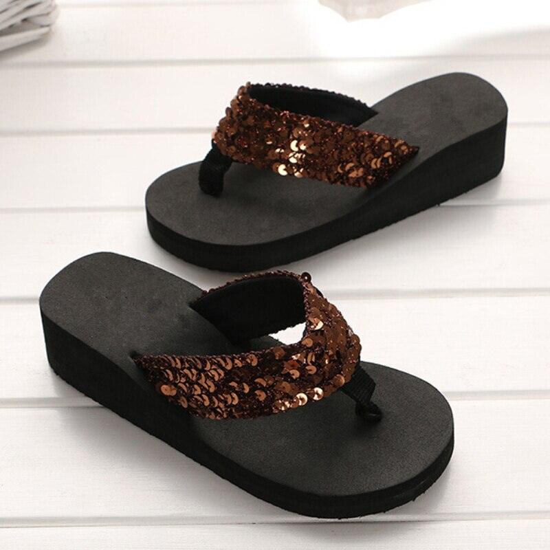 Women's Sequin Bow Slide Sandals Breathable Non-Slip Beach Shoes