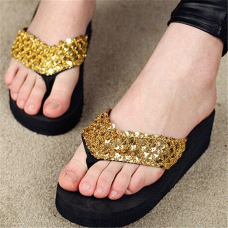 Women's Sequin Bow Slide Sandals Breathable Non-Slip Beach Shoes