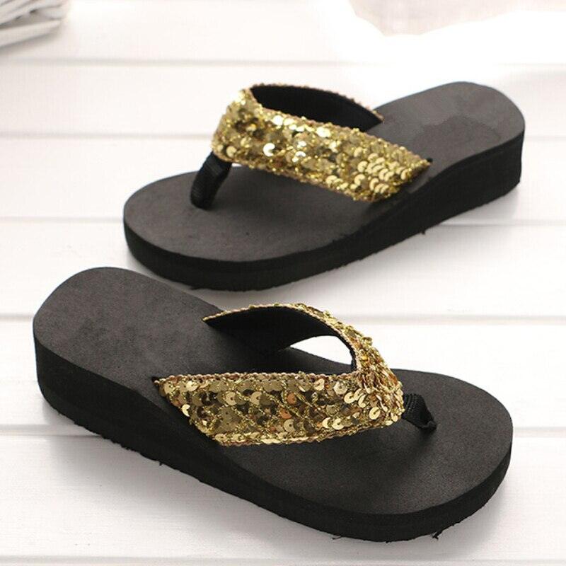 Women's Sequin Bow Slide Sandals Breathable Non-Slip Beach Shoes