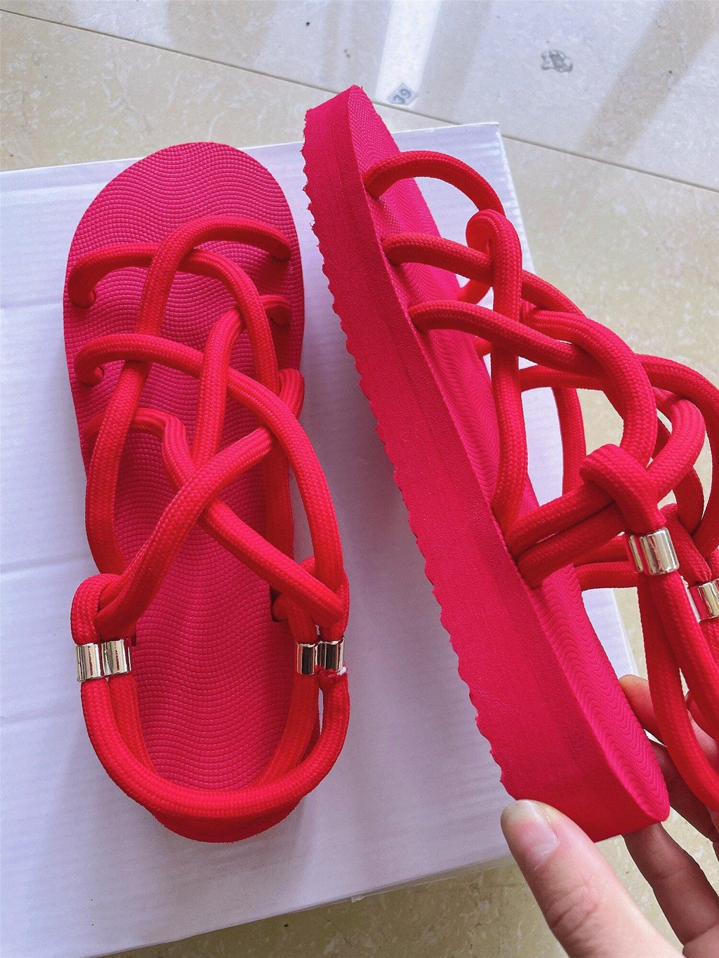 Women's Summer Linen Bow Platform Slides Casual Vacation Sandals