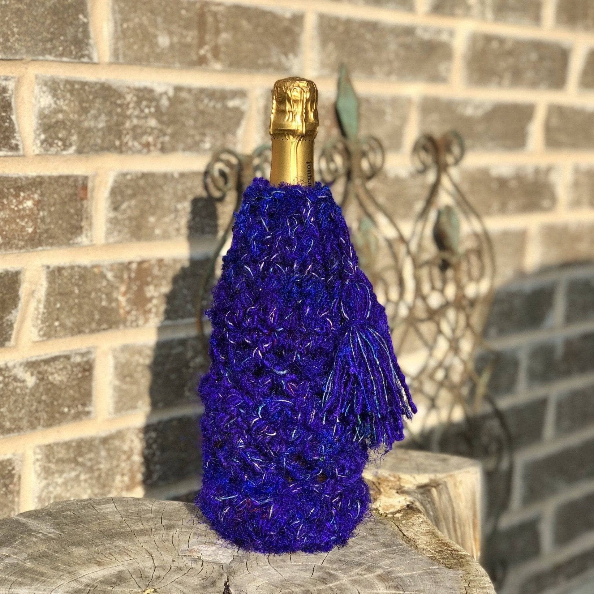 Sparkly crochet bottle cover for wine or champagne