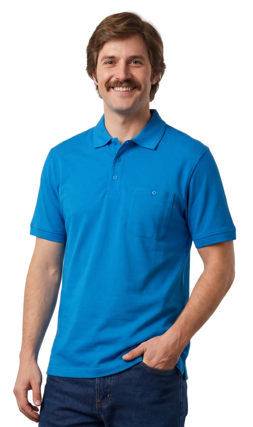 Men's Short Sleeve Pique Polo Shirt with Chest Pocket - Regular Fit