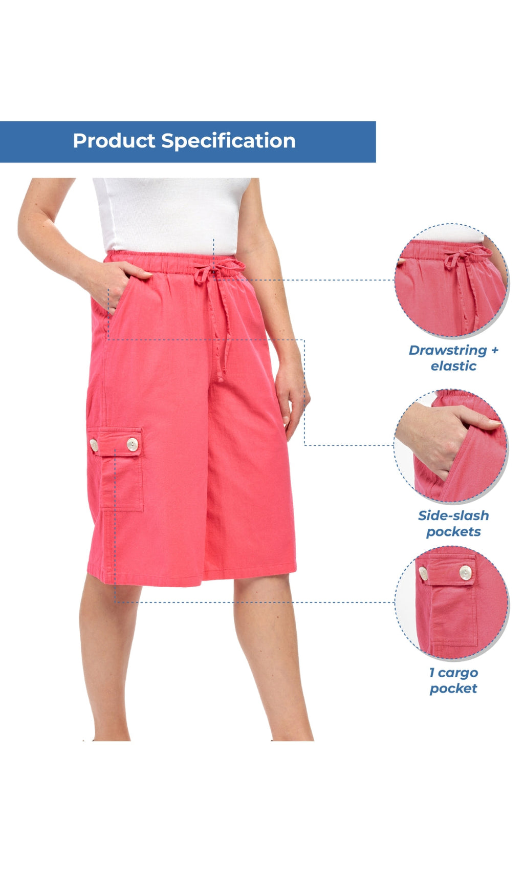 Women's Calcutta Cotton Split Skirt Culottes with Cargo Pockets