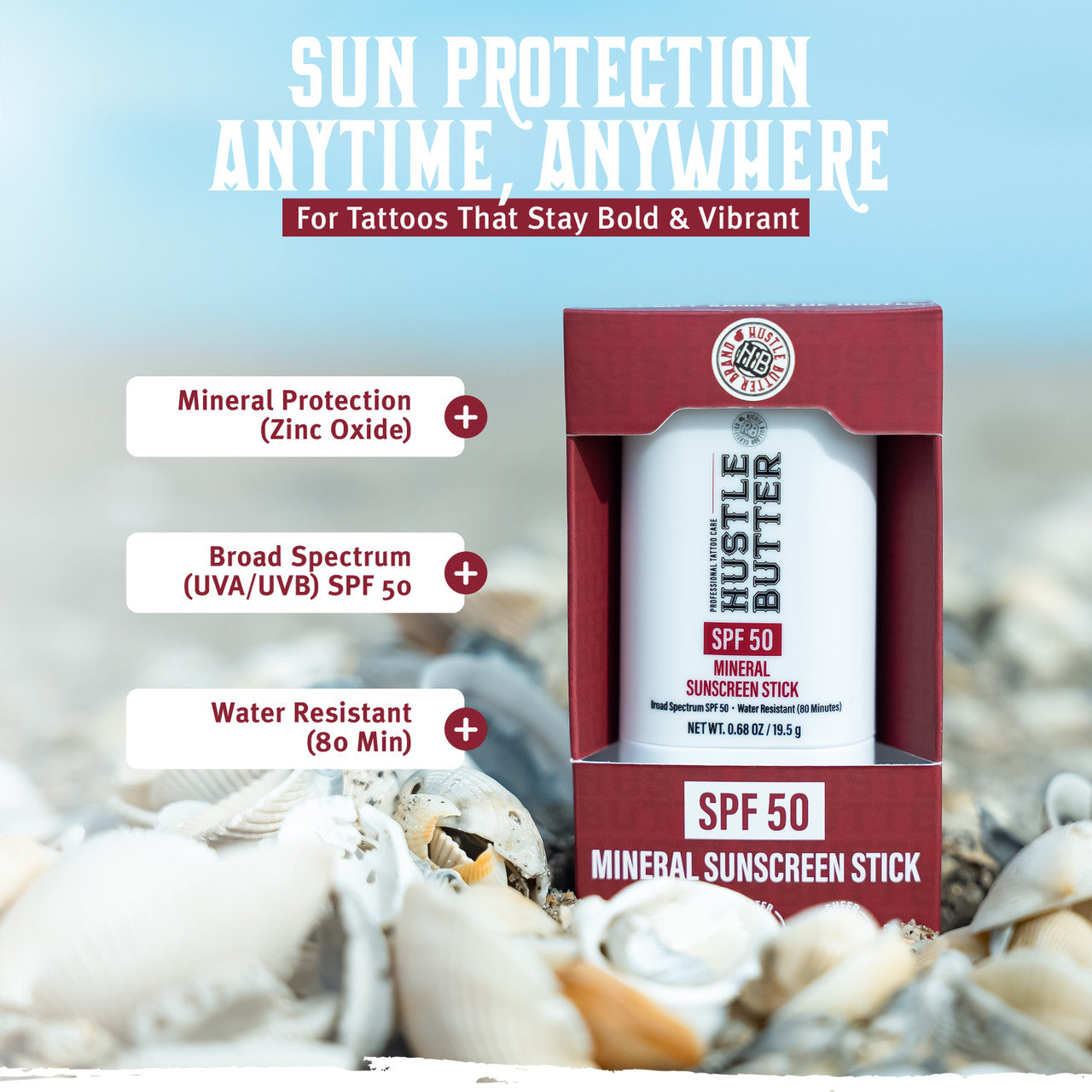 SPF 50 Mineral Sunscreen Stick for Tattoos - Zinc Oxide