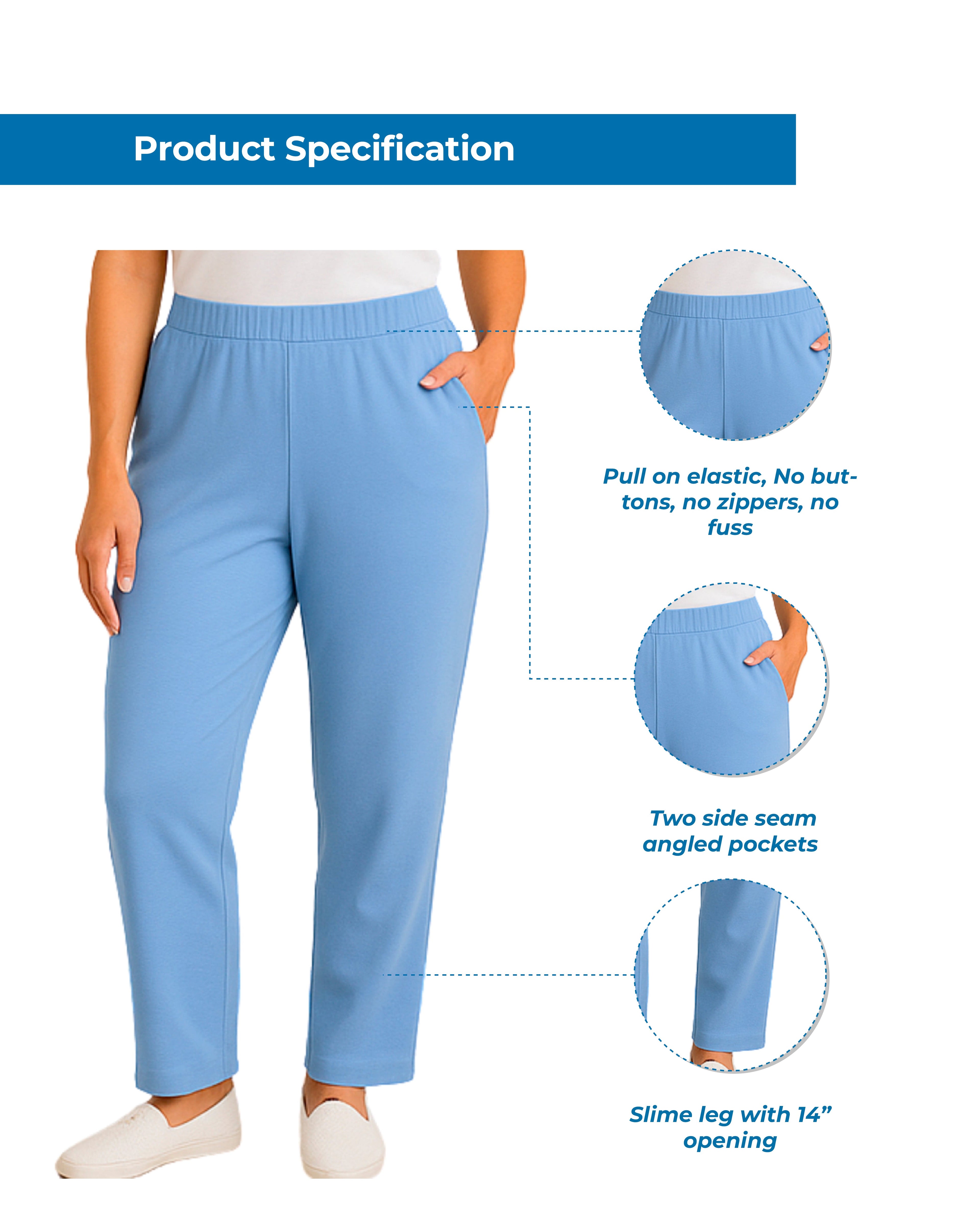 Women's Pull-On Flat Front Knit Pants with Elastic Waist
