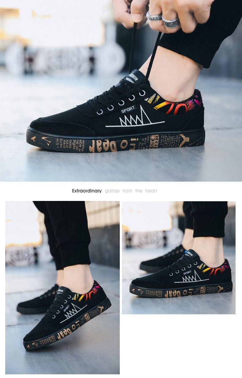 Classic Men's Breathable Canvas Sneakers - Lightweight Lace-Up Flats