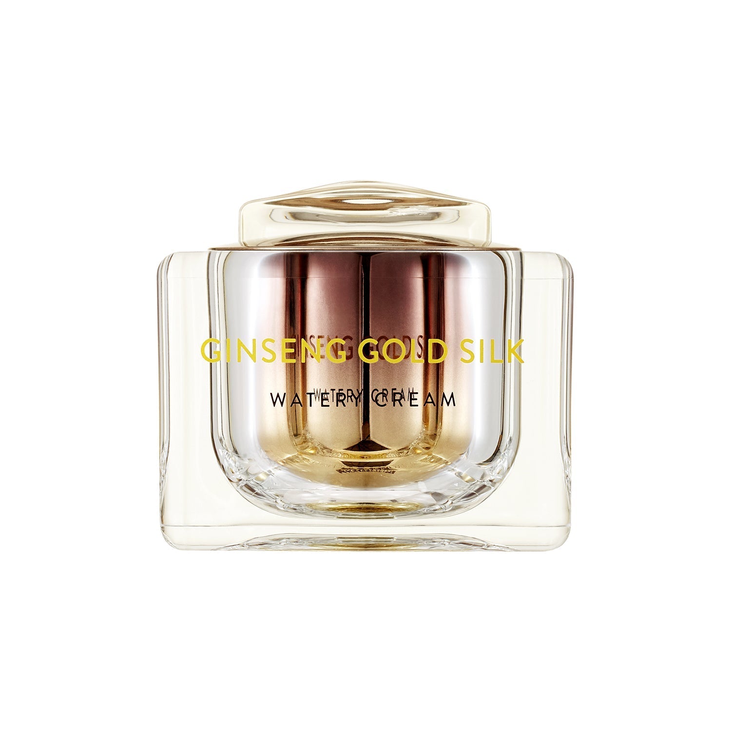 Nature Republic Ginseng Gold Silk Watery Cream in a premium glass jar with gold flakes visible