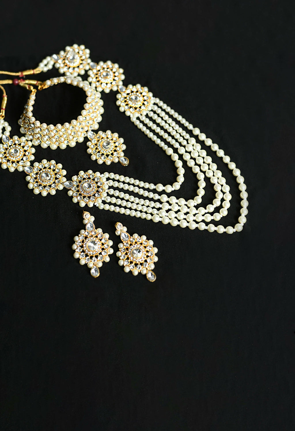 Gold-Polished Rani Haar Necklace Set with Off White Pearls & Kundan