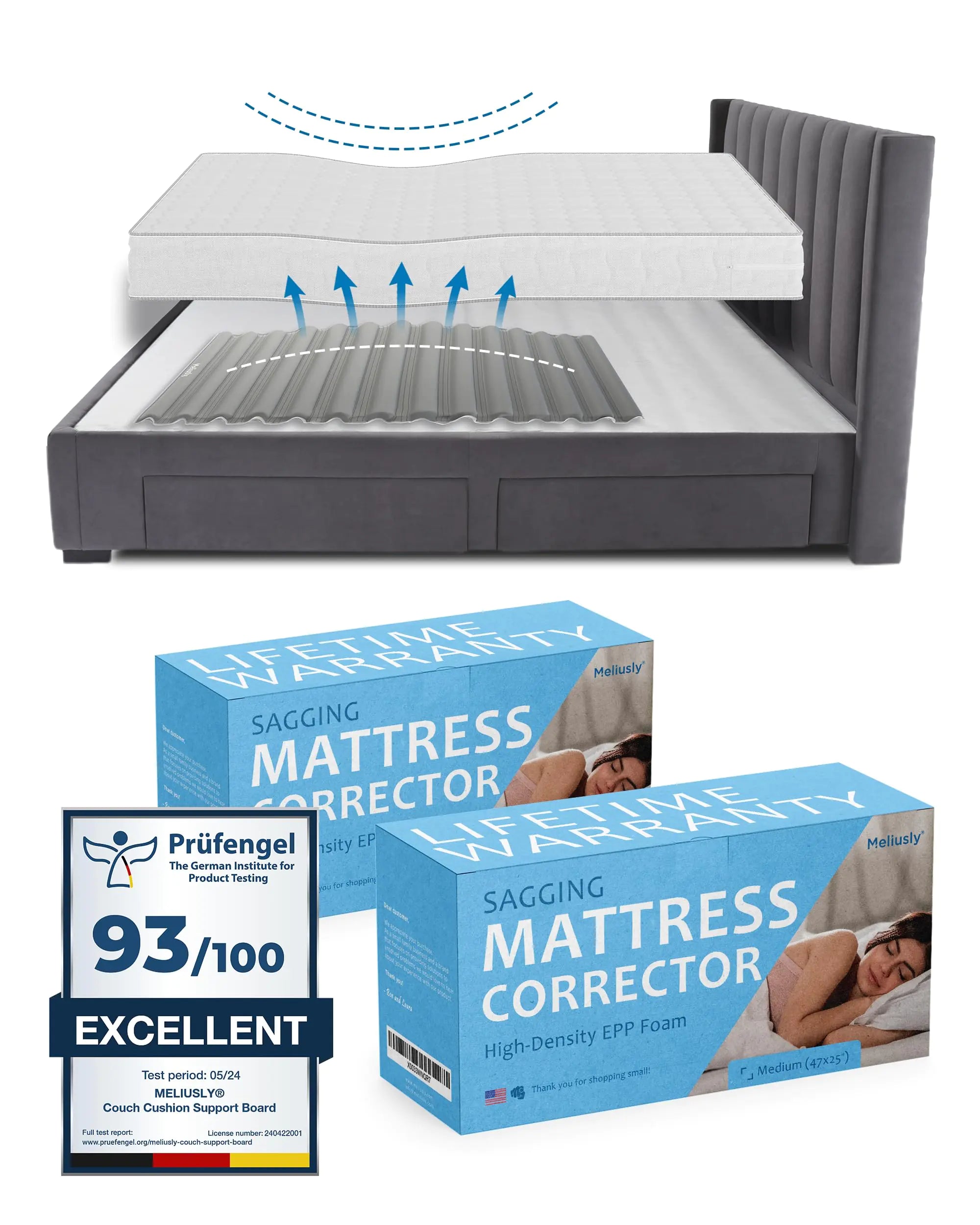 Meliusly Sagging Mattress Support Pad (2-Pack - 47x25 - Medium) Revolutionary Mattress Firming Pad to Make Mattress Firmer Saggy Bed Mattress Sag Support Board Sinking Mattress Fix Firm Insert