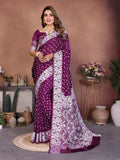 Wine Viscose Silk saree with authentic Handmade Bandhej design