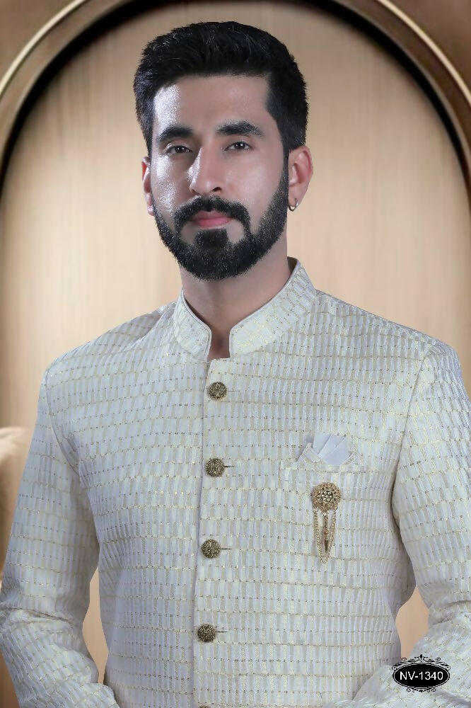 Boys Yellow & White Cotton Silk Kurta with Matching Pyjama Set