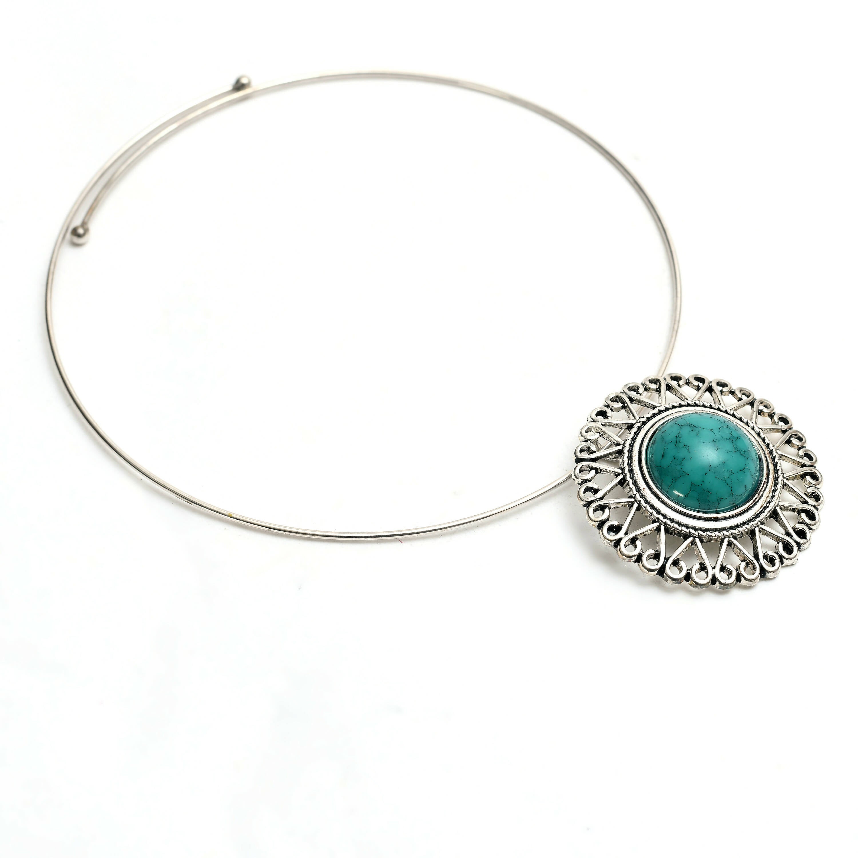 Oxidised Silver-Plated Stone Work Choker Necklace for Women