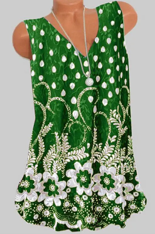 Women's Floral Pattern V-Neck Sleeveless Tank Top Summer Vest