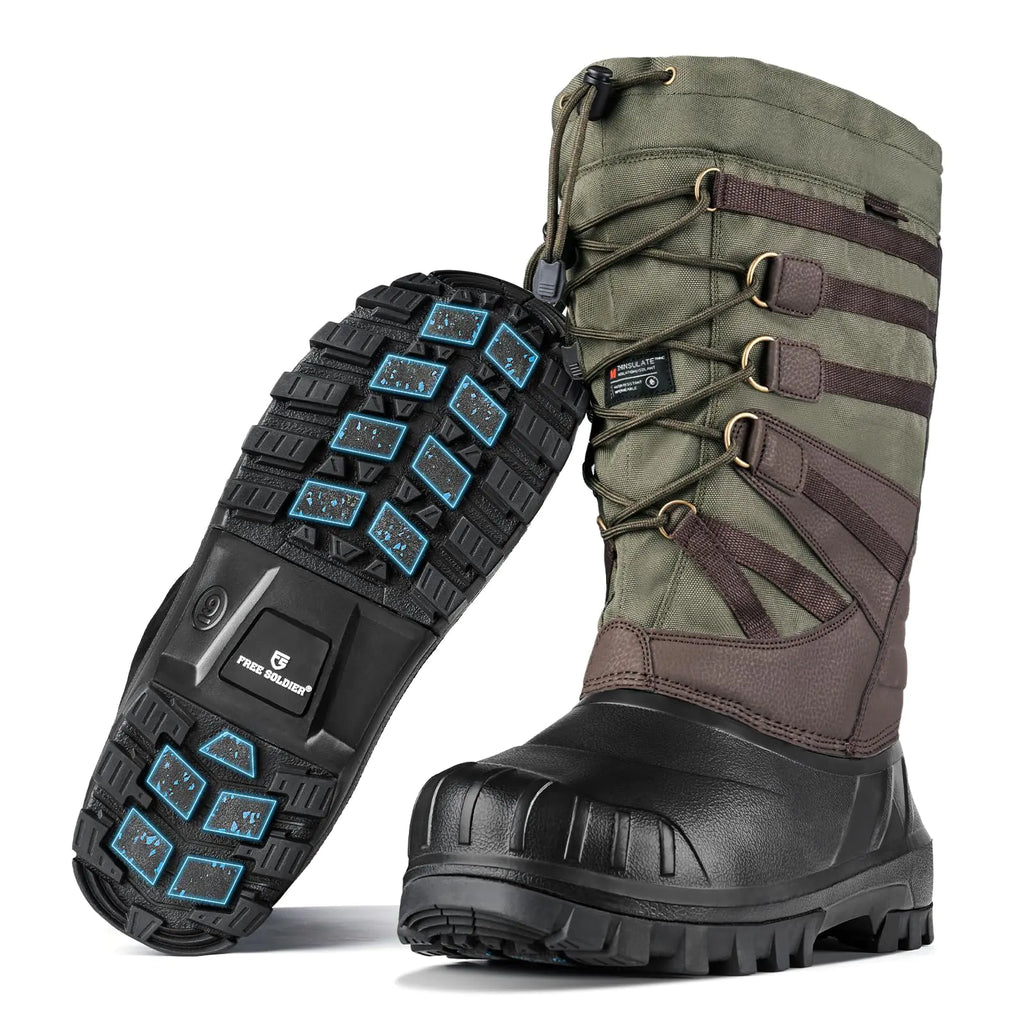FREE SOLDIER Snow Boots for Men Waterproof Anti-slip 3M Lining Lightweight Tall Outdoor Warm Winter Work Boots (Green 10)