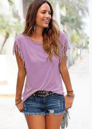 Women's Fringe Sleeve Casual T-Shirt Top - Image 4