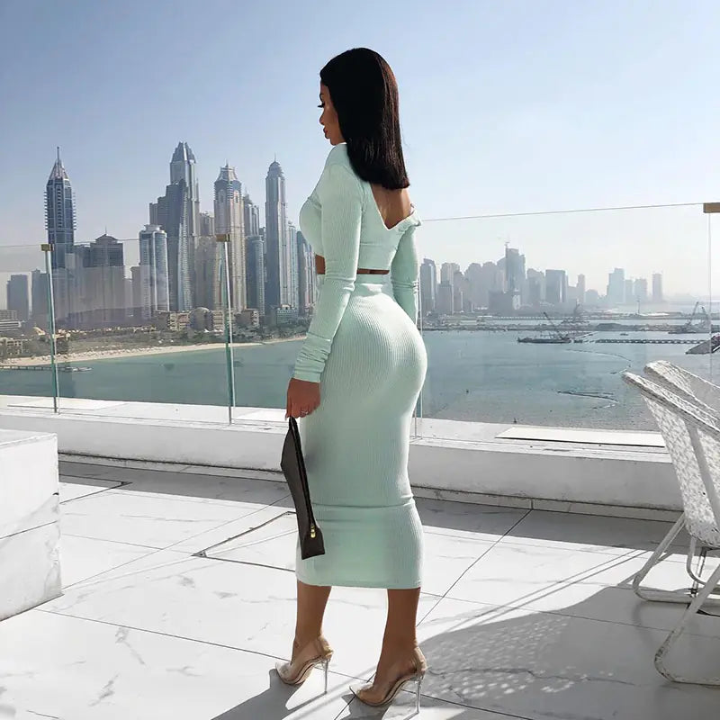 New Women's Cotton Long Sleeve Dress Set for Fall/Winter
