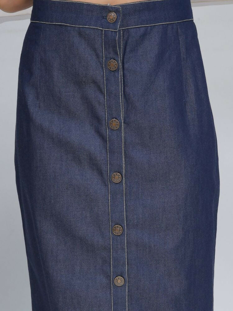 Black Cotton Denim Pencil Skirt Set with Matching Jacket