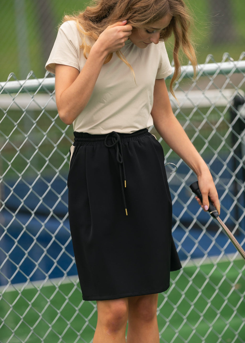 Nina Mid-Rise Track Skirt | Striped Sporty Knee-Length Skirt