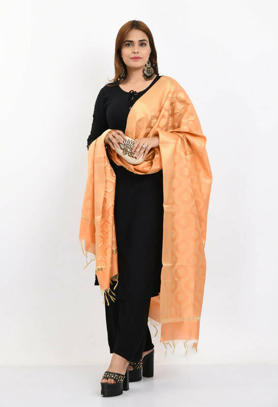 Peach Banarasi Silk Dupatta with All Over Geometric Woven Design