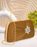 Mehndi green satin evening clutch with gold chain strap
