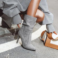 Pointed Toe Elastic Ankle Booties with Heel
