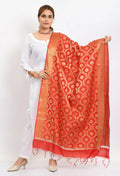 Rich red Banarasi silk dupatta with elegant all-over woven detailing