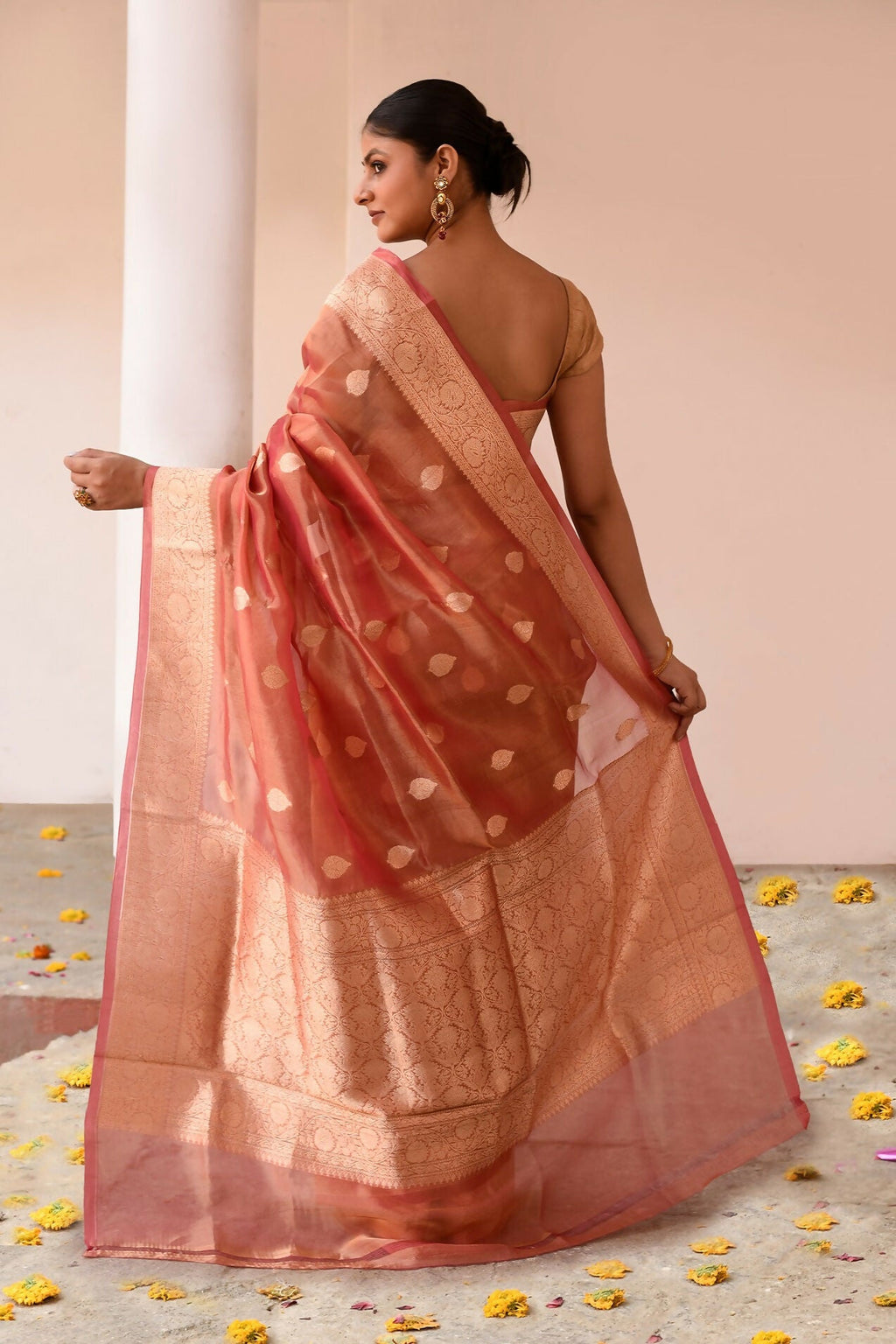 Rose Gold Banarasi Tissue Pure Silk Handloom Saree