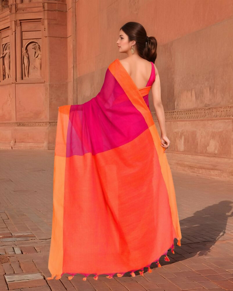 Women's Orange & Pink Trendy Cotton Saree for Festive Occasions