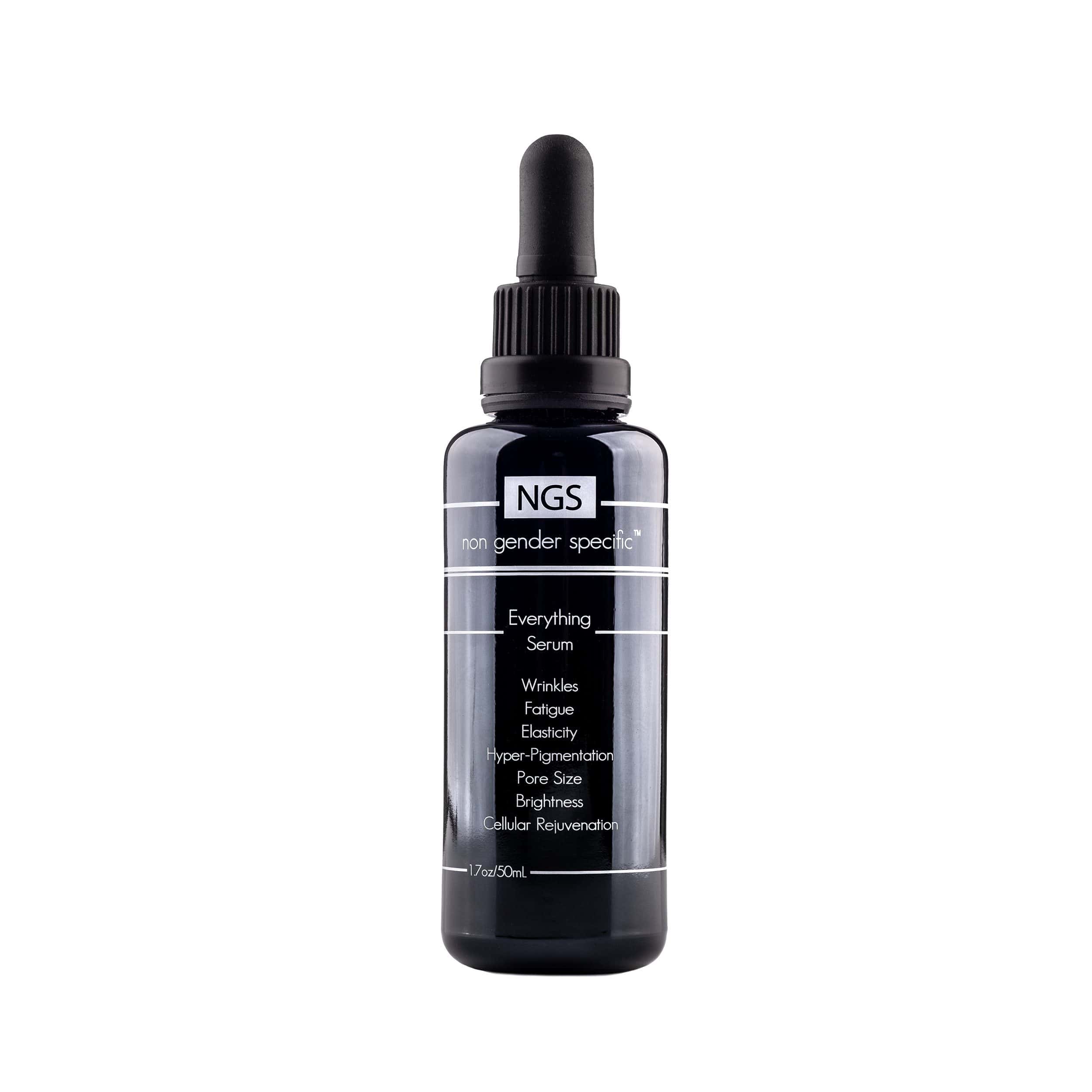 Black and white packaging of Non Gender Specific Everything Serum