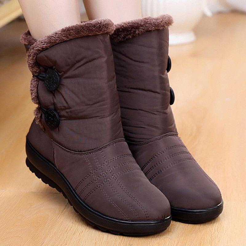 Womens waterproof winter snow boots with plush lining and durable non-slip rubber soles