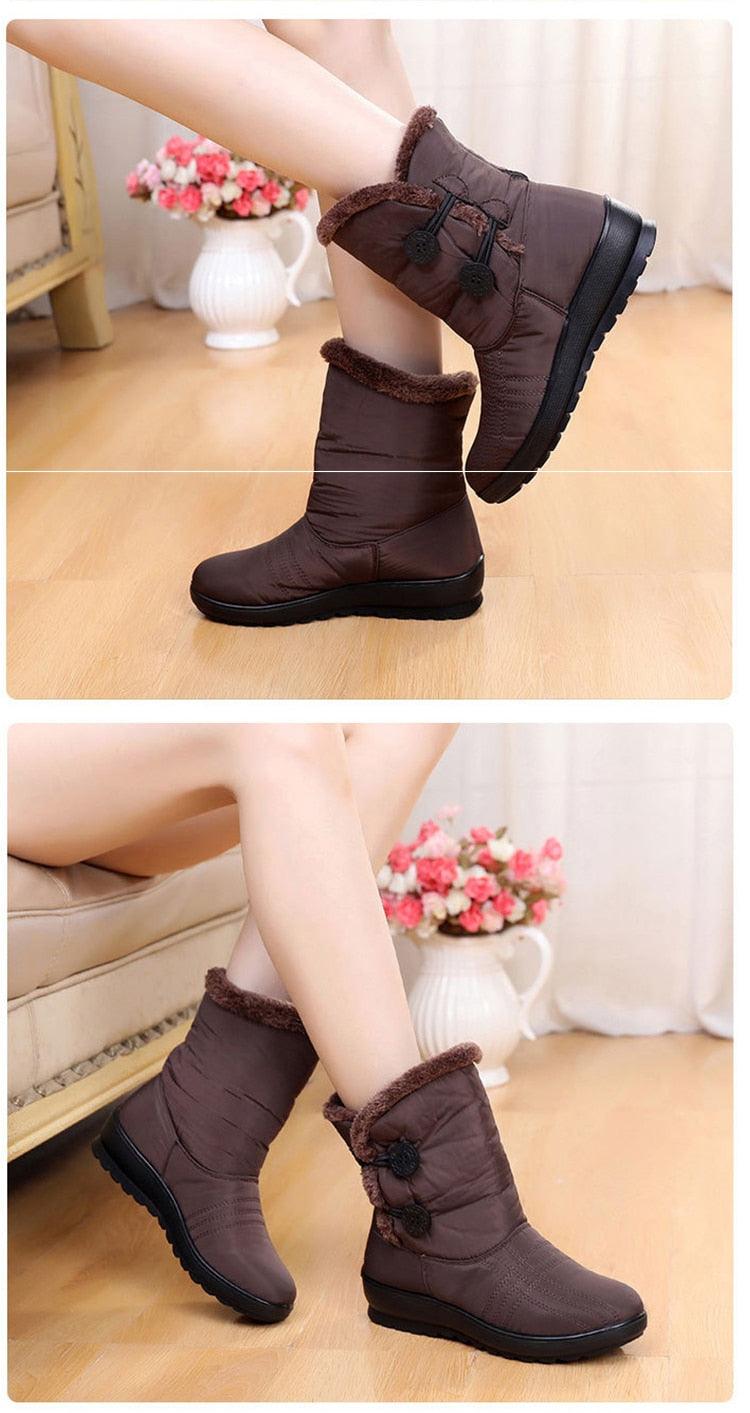 Womens Waterproof Snow Boots with Warm Plush Lining and Non-Slip Sole