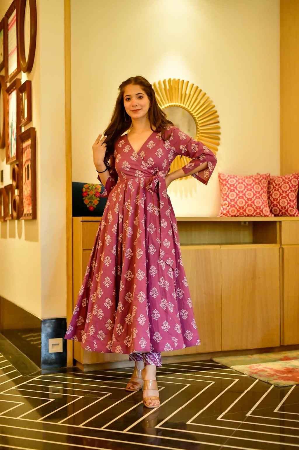 Women's Purple Cotton Silk Digital Printed Kurta Pant Set