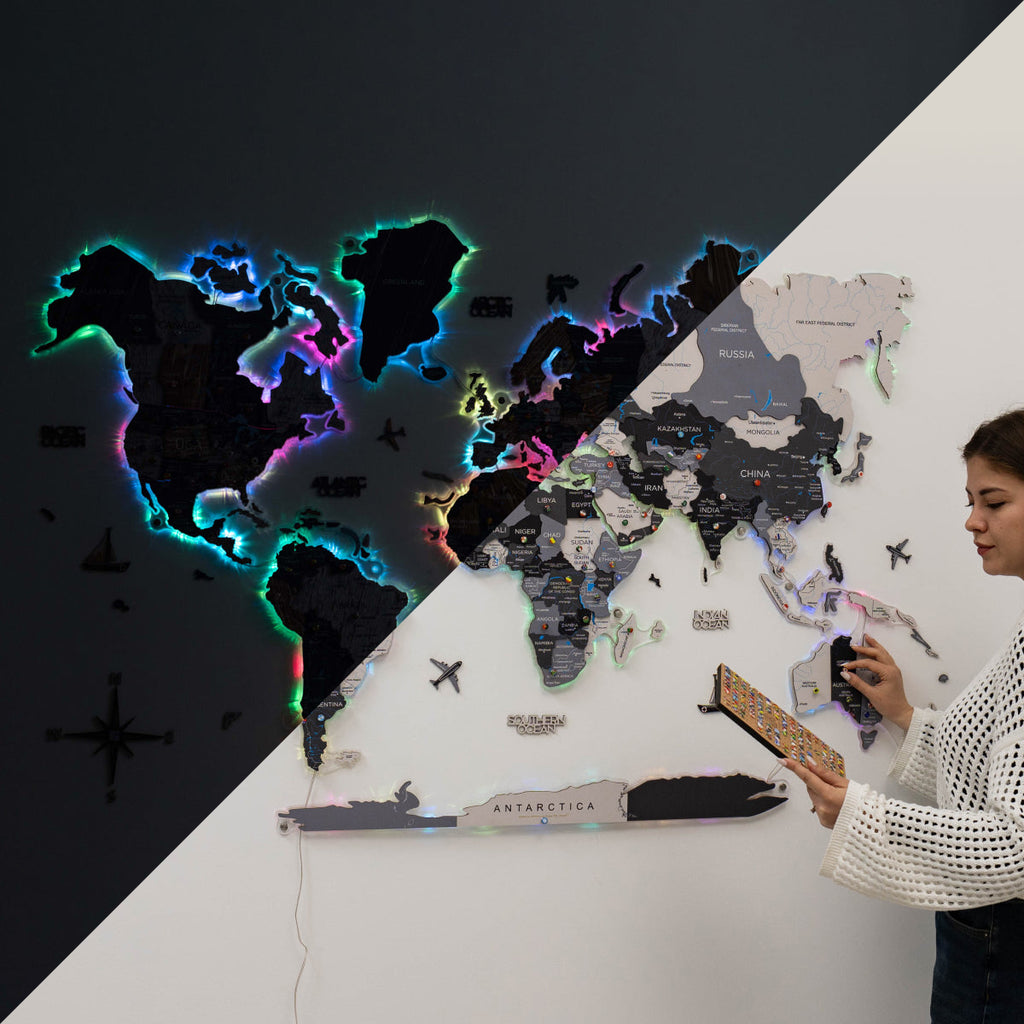 3D Luminous LED Wooden World Map 2.0 Nordik Wall Decor Art