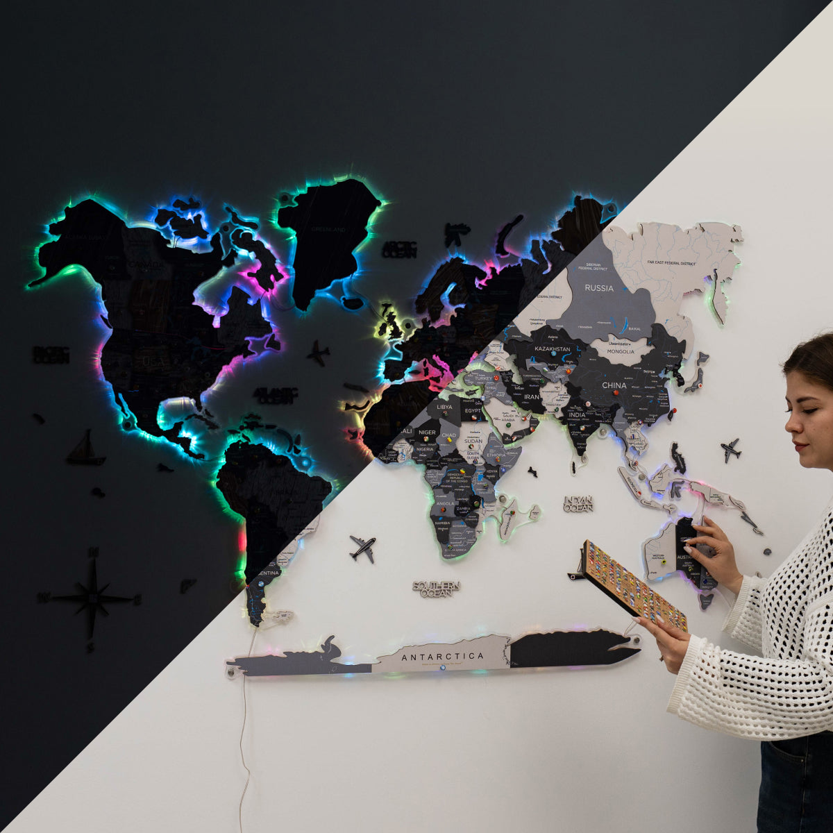 3D Luminous LED Wooden World Map 2.0 Nordik Wall Decor Art