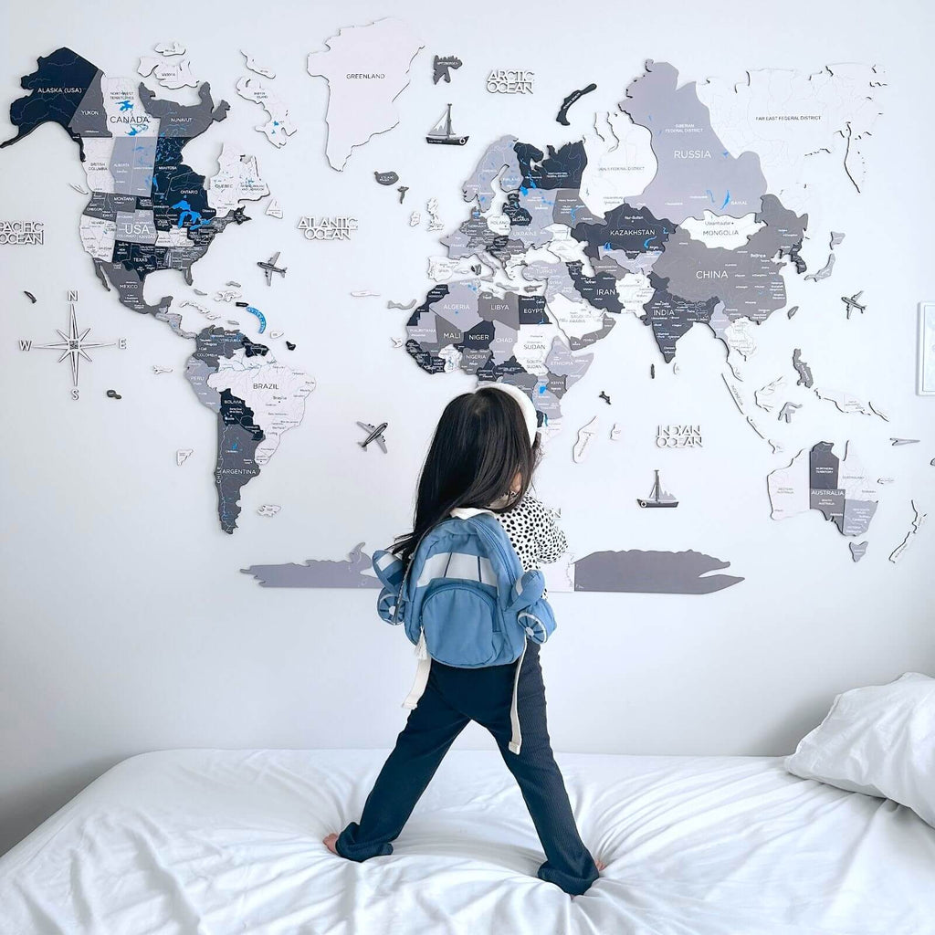 3D Wooden World Map Nordik Modern Minimalist Wall Art