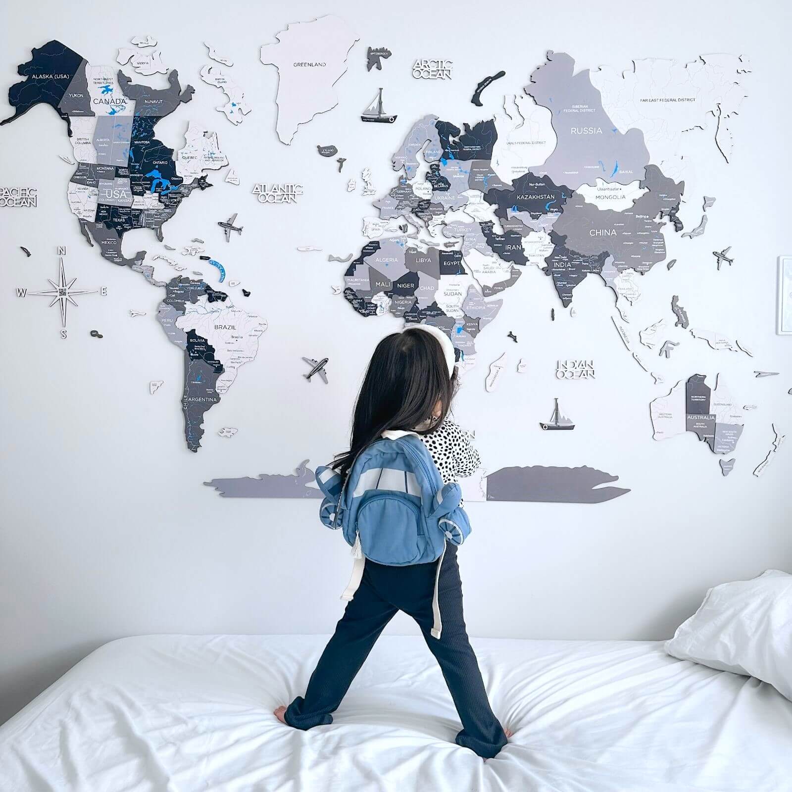 3D Wooden World Map Nordik Modern Minimalist Wall Art