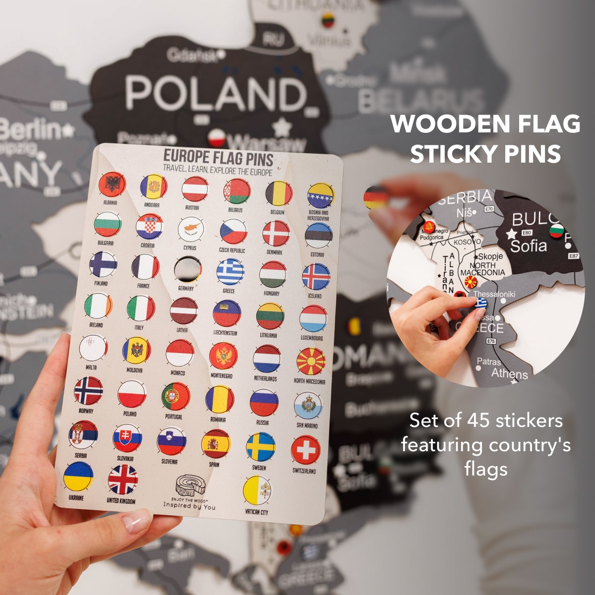3D Europe Wooden Map in Grey, White, and Black Minimalist Wall Art
