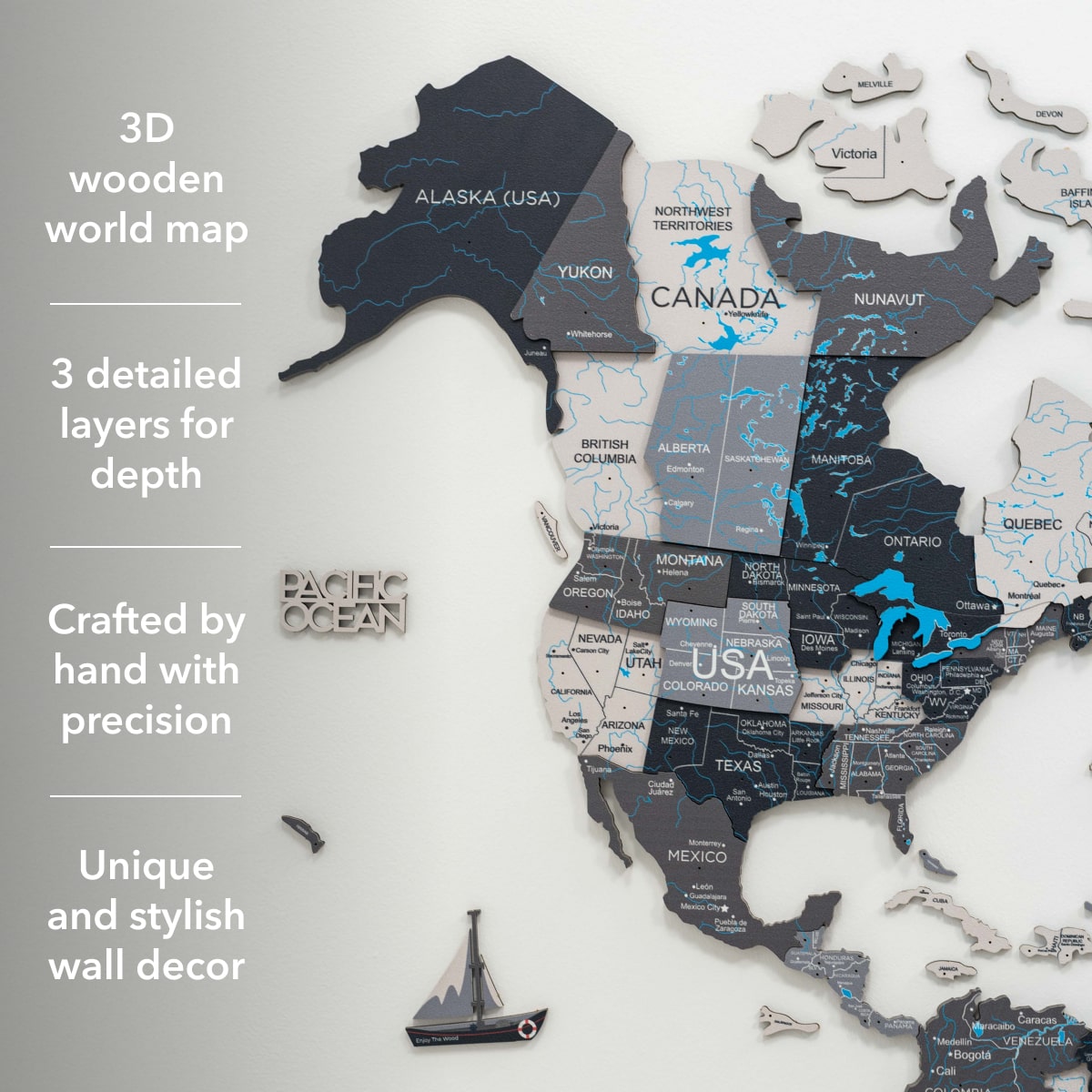 3D Wooden World Map Nordik Modern Minimalist Wall Art