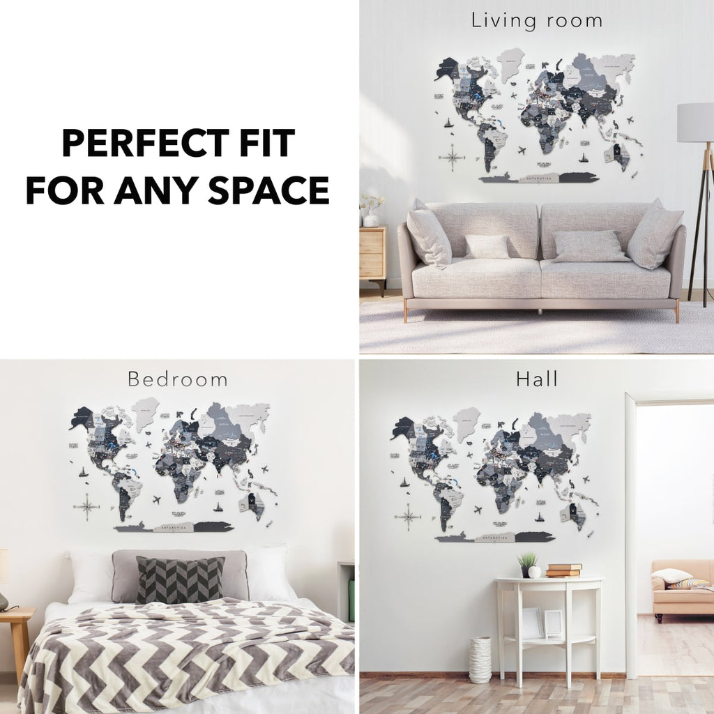 3D Wooden World Map Nordik Modern Minimalist Wall Art
