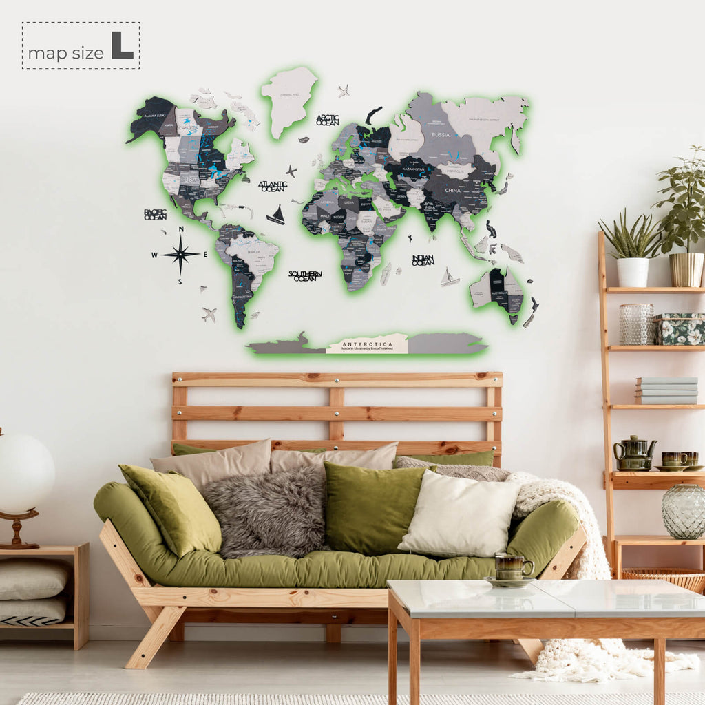 3D LED Wooden World Map Wall Art with Interactive Smart Backlight