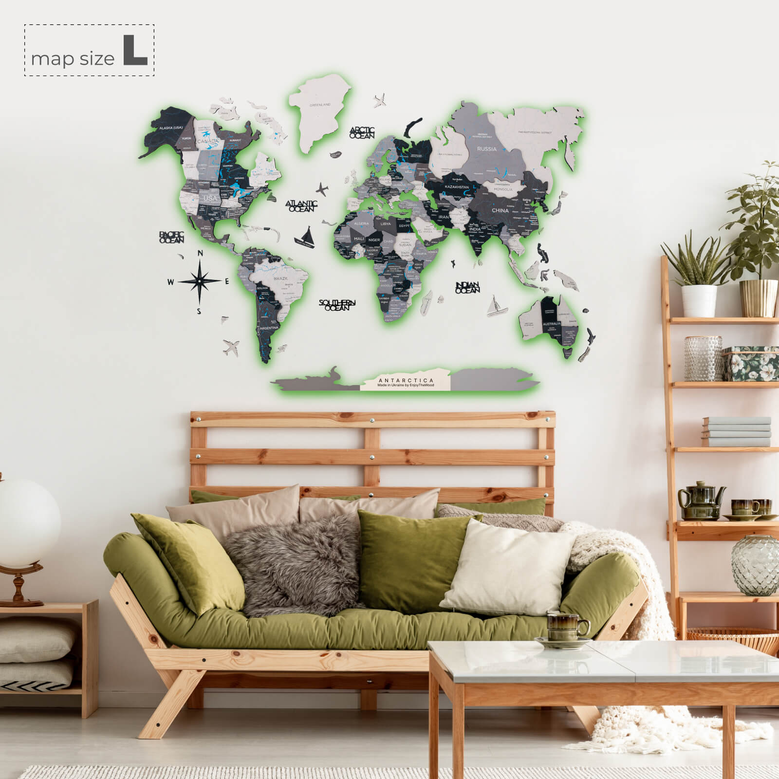 3D LED Wooden World Map Wall Art with Interactive Smart Backlight