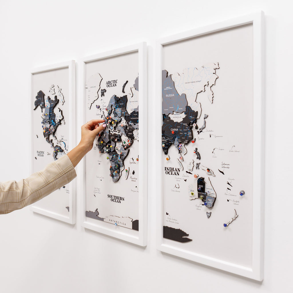 Triptych Wooden World Map Wall Art in Nordik Finish