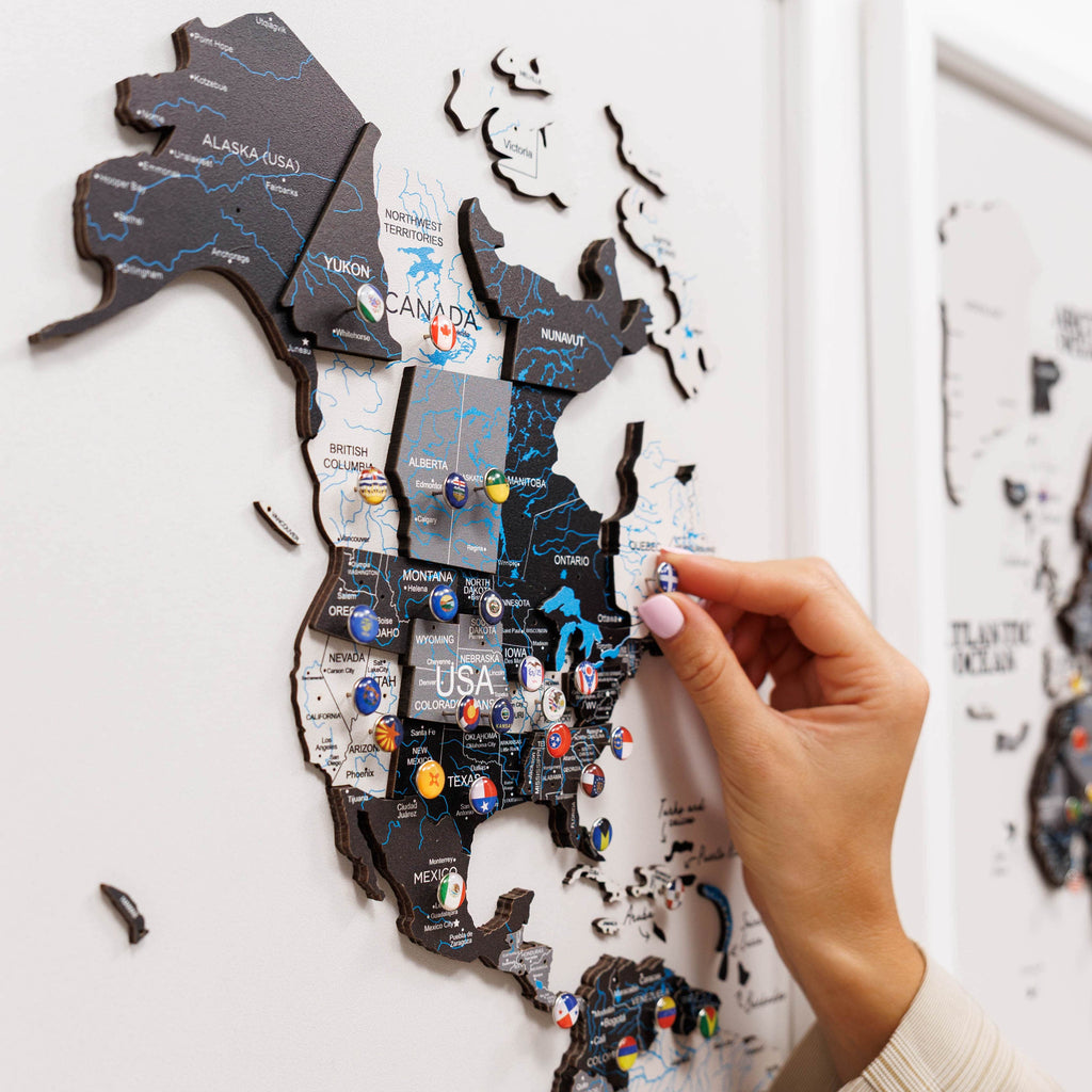 Triptych Wooden World Map Wall Art in Nordik Finish
