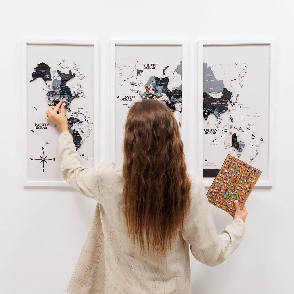 Triptych Wooden World Map Wall Art in Nordik Finish