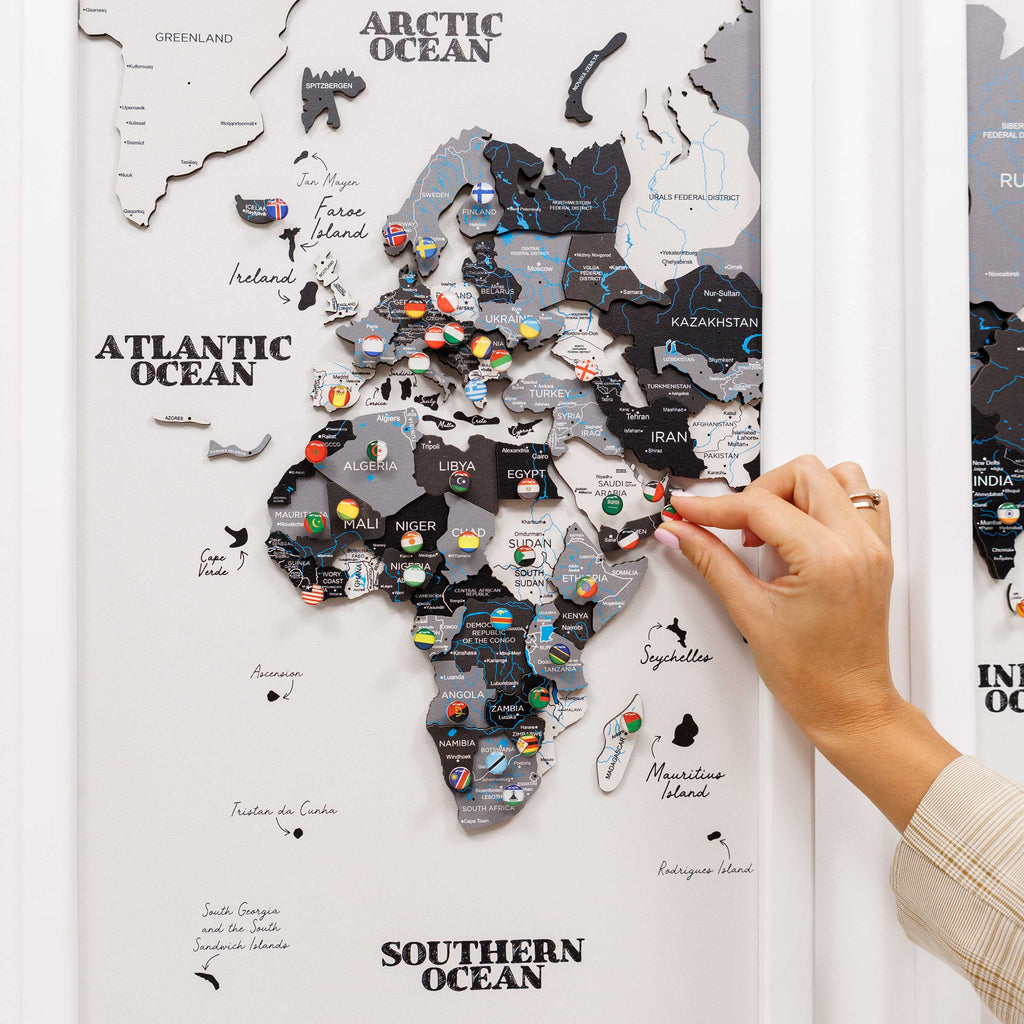 Triptych Wooden World Map Wall Art in Nordik Finish