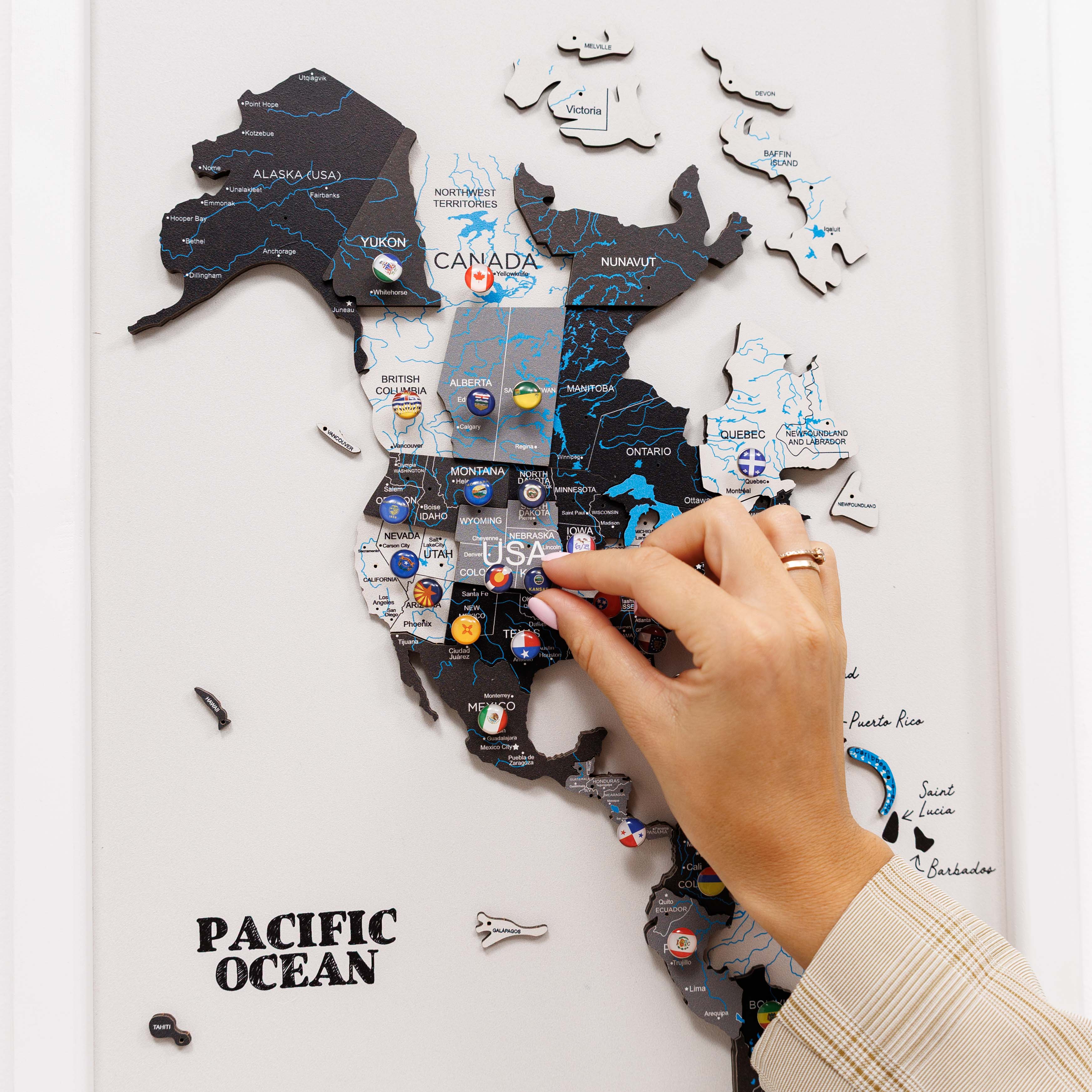 Triptych Wooden World Map Wall Art in Nordik Finish - styling view